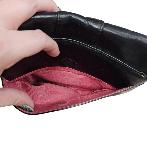 Hobo Y2k RARE 2000s 90s Vintage Black Leather Handbag Shoulder Bag Clasp Boho - Picture 3 of 13